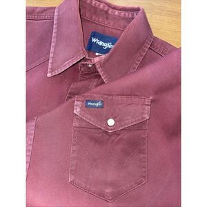 Wrangler Shirt Men 16.5 34 Maroon Brushpopper Rockabilly Western Ranch‎ Cowboy
